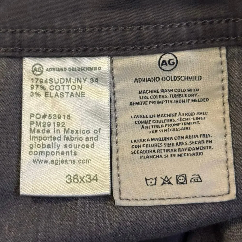 Adriano Goldschmied Men's 36x34 Los Angeles Everett Slim Straight Pants gray